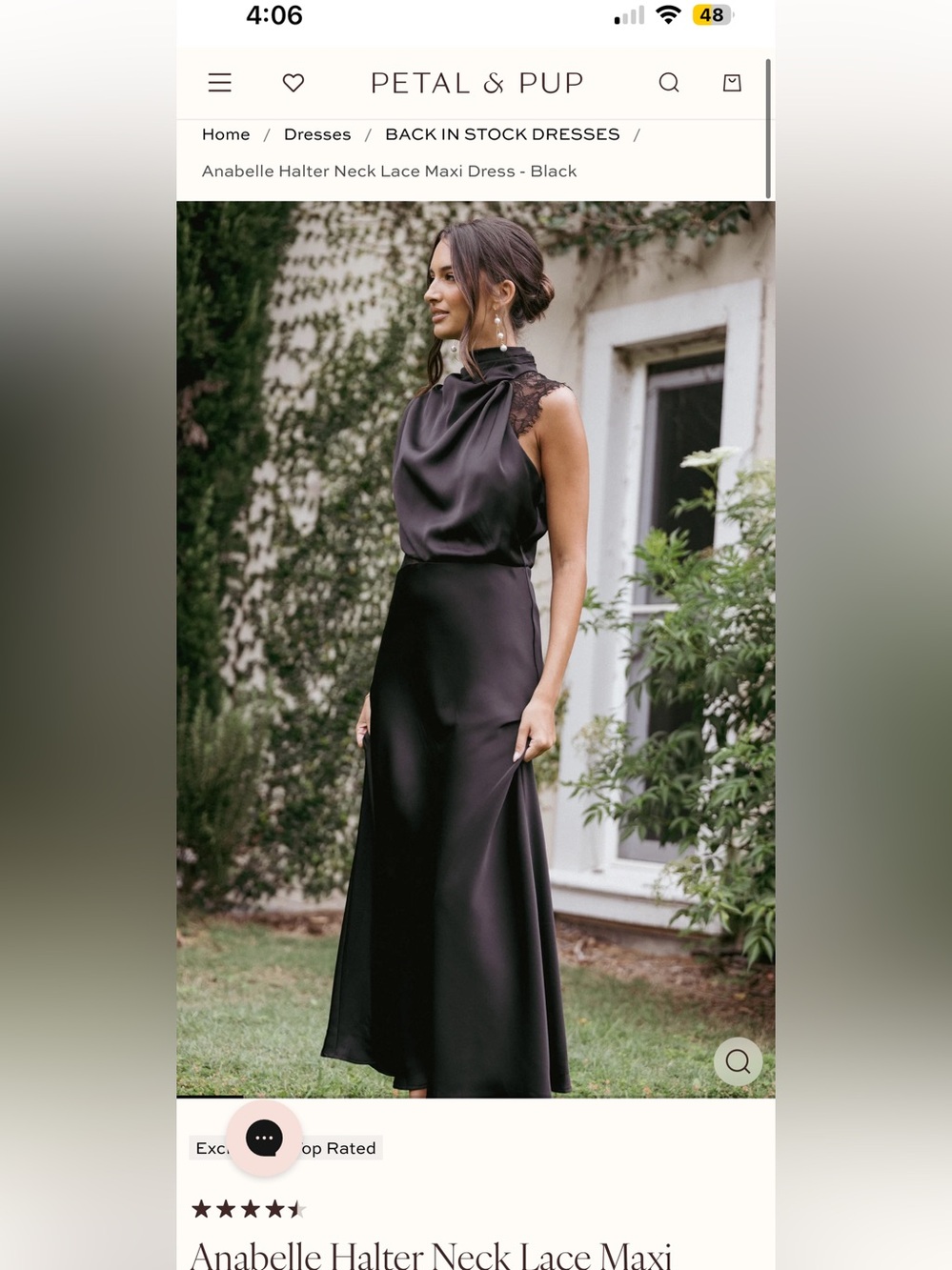 NEW Petal & Pup Anabelle Black Satin Lace Halter Maxi Dress Formal Black Tie - Picture 3 of 11